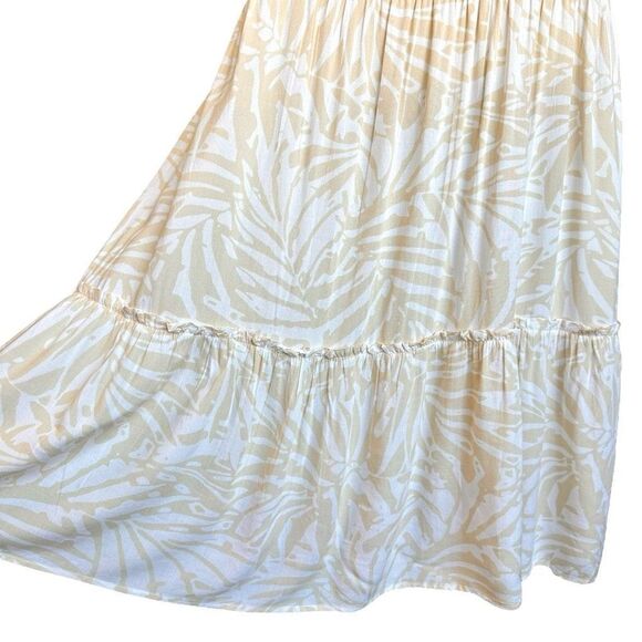 NWOT Patrons of Peace Palm Print Tie Front Tiered Maxi Dress Tan White - Picture 4 of 11